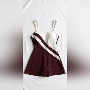 Vintage White and Burgundy Striped Bathing Suit